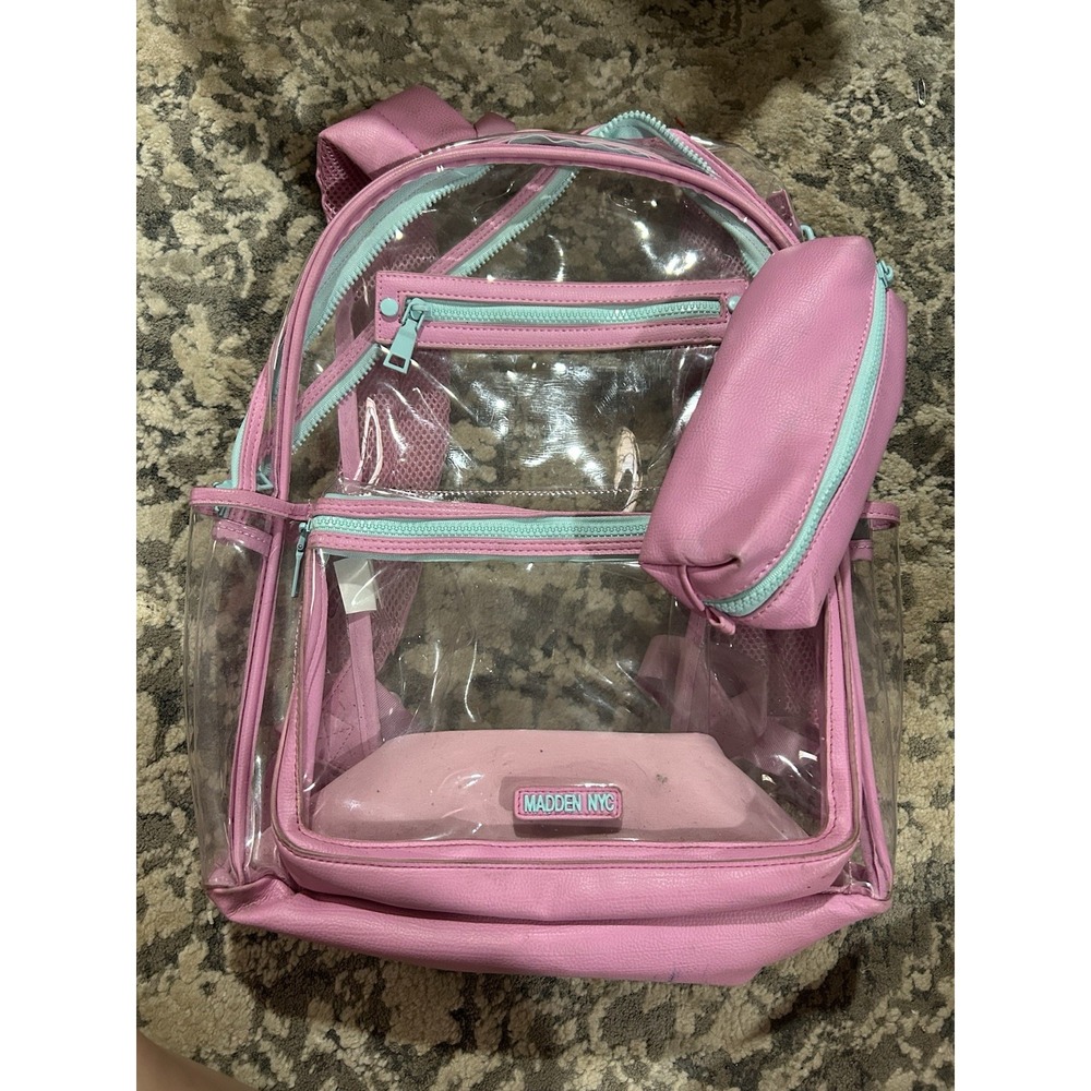 Madden NYC Clear Backpack Pink Trim With Detachable Wristlet